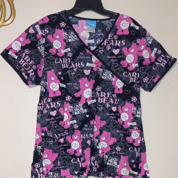Care Bears Pink and Black Scrub Top Short Sleeve - Picture 1 of 7